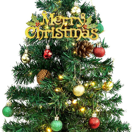 24Inch Small Christmas Tree with Lights, Tabletop Mini Christmas Tree Prelit for Office Table Decor, Small Xmas Tree with 50 Warm LED Lights (Gree)