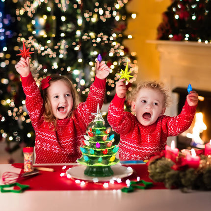 Honoson 206 Pieces Ceramic Christmas Tree Lights Set Including 200 Pieces Christmas Light Replacement Bulbs Light up Twist 5 Pieces Star with Mini Storage Box for Xmas Tree