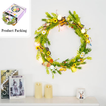6.8ft Artificial Easter Eggs Garland with 20 LED Lights 8 Twinkle Timer Function Berry Garland Hanging Rustic Spring Easter Decorations for Mantle Fireplace Home Indoor Outdoor Easter Decor