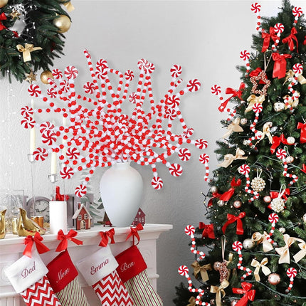 35 Pcs Candy Cane Christmas Tree Decorations, Red and White Christmas Tree Picks, Woolen Candy Shape Curly Picks Candy Cane Ornaments Christmas Decorations for Xmas Tree Topper Home Vase Wreath Decor