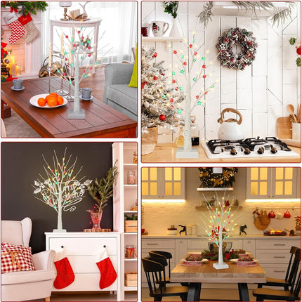 Ceenna Christmas Decor 17.7 Inches Lighted Birch Tree with 48 LED Lights, White Birch Tree with Battery Powered Timer, Tabletop Mini Artificial Tree for Winter Xmas Party Decor Home(Candy Style)