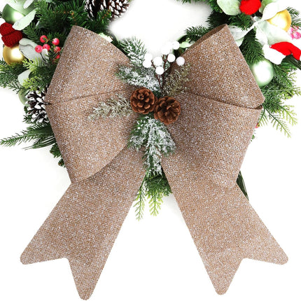 LaRibbons Christmas Bows for Wreaths,18 x 13 Inch Large Plastic Burlap Christmas Bows with Pine Cone for Tree, Indoor Outdoor Decoration