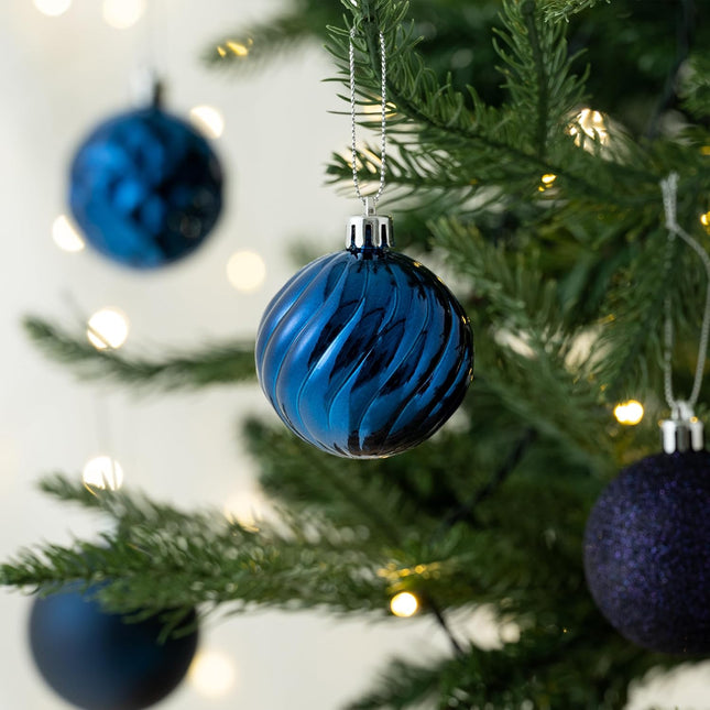 Valery Madelyn Christmas Tree Decorations Ornament Set for Fall Halloween Decor, 24ct Navy Blue Shatterproof Christmas Ball Ornaments Bulk, 2.36 Inches Hanging Decor for Xmas Holiday Party
