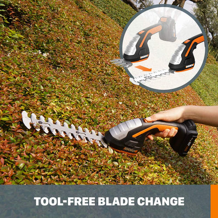 WORX WG324 20V Power Share 5” Cordless Pruning Saw (Battery & Charger Included) and WG801.9 20V Power Share 4" Cordless Shear and 8" Shrubber Trimmer (Tool Only)