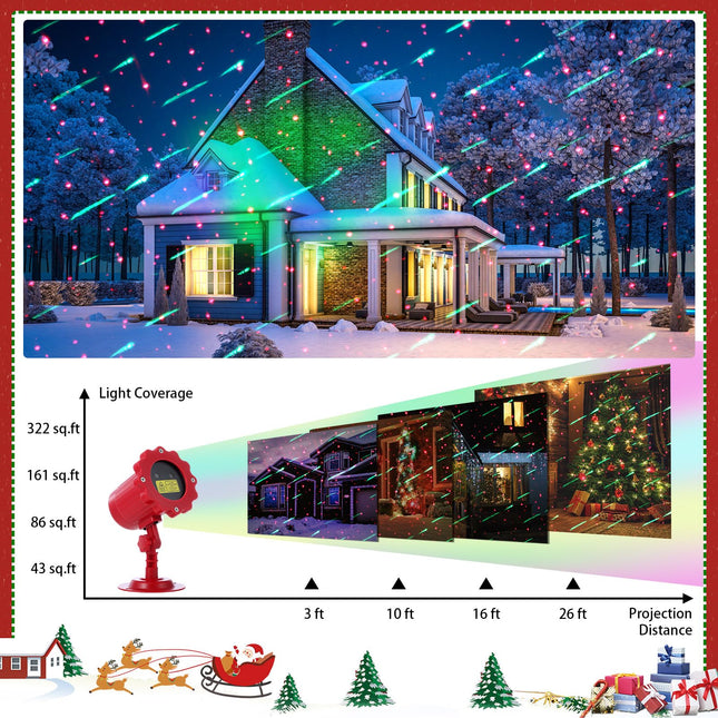 Treela Red Christmas Laser Light Projector Outdoor Motion Star Projection Light Xmas LED Projector with Remote Waterproof Decorative Light for Garden Home Yard(Red Green Color,Meteor Shower)