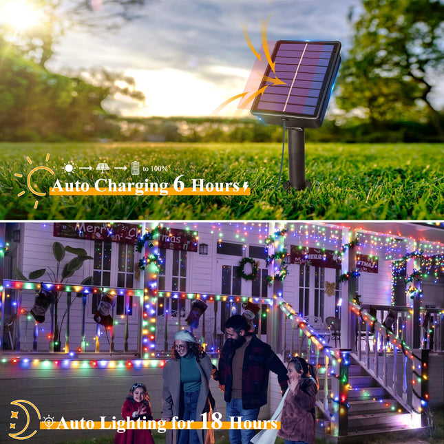 Ollny Solar String Lights for Outside, 2 Pack Total 132FT 400LED Solar Christmas Lights Outdoor, IP67 Waterproof 8 Modes String Lights for Tree Yard Garden Patio Party, Multicolor