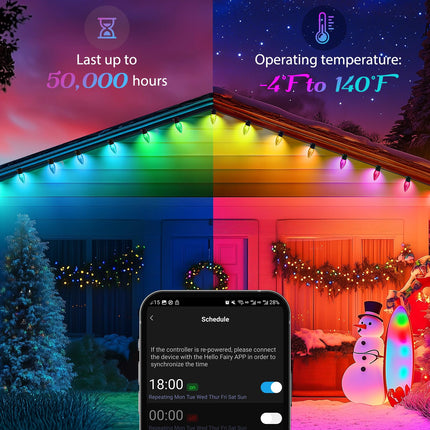 Brightown C9 LED Christmas Lights Outdoor, 150LED RGB Smart Christmas Tree Lights Music Sync DIY APP Controlled, Waterproof Connectable C9 String Lights for House Indoor Patio Xmas Decoration