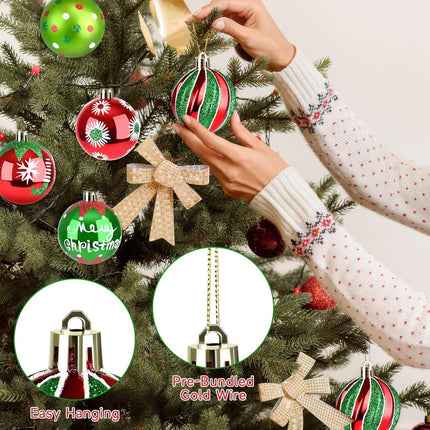 Christmas Ornaments Balls - 30 Pcs 2.4 Inch Shatterproof Plastic Christmas Balls Sets, Red & Green Small Christmas Tree Balls Hanging Ornaments for Holiday Wreath Party Christmas Tree Decor (A)