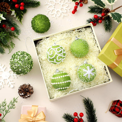 Syhood 12 Pcs 2.4 Inch Lime Green Christmas Ball Ornament Set Shatterproof Christmas Ornament Green Glitter Foam Christmas Balls Decorative Hanging Ornaments Christmas Tree Decoration for Xmas Holiday