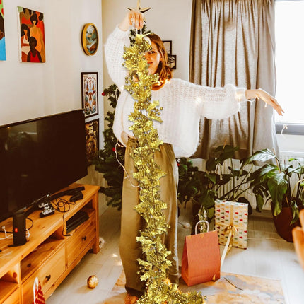 2 Pack Christmas Garland Decorations, 11Ft Holly Leaves with Golden Berry Garland for Christmas Tree Staircase Mantle Indoor Outdoor Holiday Decoration (Golden Yellow)