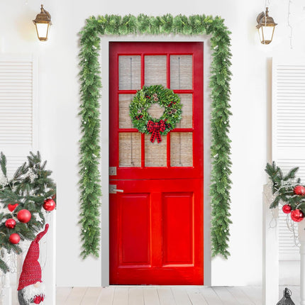 Jin&Bao 9FT Christmas Garland with Lights 100 LED Prelit Pine Needle, Cypress Leaves, Snow Branches Garland Christmas Decorations with Timer 8 Modes for Mantle Stairs Door Outdoor Decor