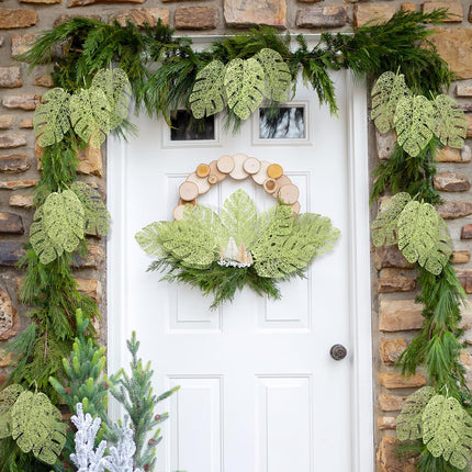 20Pcs Artificial Glitter Monstera Leaves Stems 14.96In Christmas Fake Palm Leaves Picks Faux Monstera Leaves Stems for Christmas Tree Garland Party Holiday Home Table Indoor Outdoor Decor(Green)