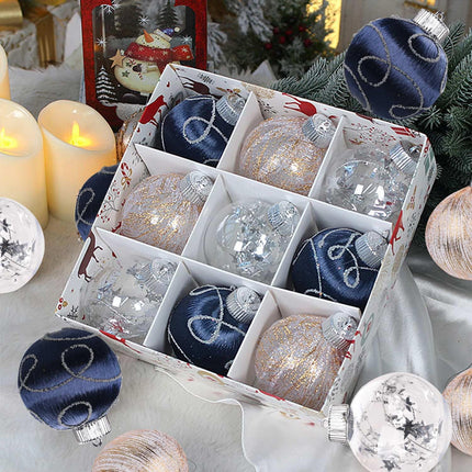 3.14 Inch Navy Blue and Clear Silk Christmas Ball Ornaments, 9 Pcs Satin Christmas Tree Hanging Ornaments Wreath Garland Decor Xmas Balls for Home, Holiday, Wedding, Xmas Hanging Decorations
