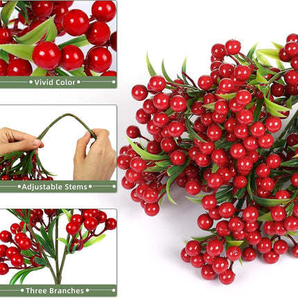 GWHOLE 4PCS Red Berry Stems, Christmas Holly Berries Picks Red Berries Decor for Christmas Tree DIY Crafts Wreath Garland Vase Fillers Holiday Planter Decorations (300 PCS Berries)