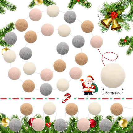 3 Pcs Neutral Christmas Garland Christmas Felt Ball Garlands Neutral Pom Pom Garland Christmas Felt Ball Garlands Fluffy Christmas Garlands Holiday Party Banner for Christmas Decoration Supplies