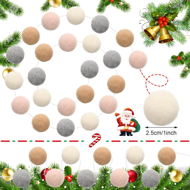 3 Pcs Neutral Christmas Garland Christmas Felt Ball Garlands Neutral Pom Pom Garland Christmas Felt Ball Garlands Fluffy Christmas Garlands Holiday Party Banner for Christmas Decoration Supplies