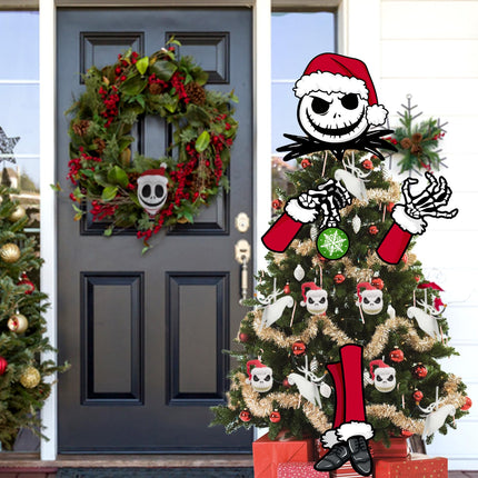 Jack Skellington Christmas Tree Topper Head Arms and Legs, Xmas Spooky Skull Decorative Tree Ornaments Decor, Funny Holiday Indoor Home Decorations Gothic Themed Party Supplies