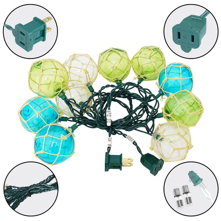 Indoor String Light 10 Nautical Fishing Floats Coastal Buoy Beach Theme Decoration for Bedroom Bathroom Window Christmas Tree, 7.92Ft Indoor Outdoor Use