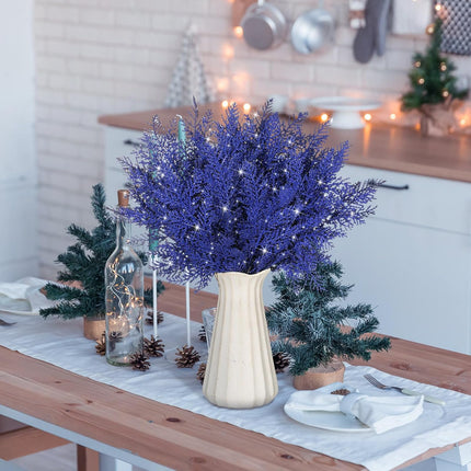 Cindeer 100 Pcs Christmas Tree Picks Sprays 10.24 Inch Glitter Artificial Pine Leaves Cedar Stems Faux Pine Needles Greenery Cedar Branches Ornament for Home Garland Wreath Winter Decor(Blue)