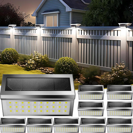 Solar Outdoor Deck Lights: 10Pack 30Led Fence Solar Step Outside Lights Waterproof,Stainless Steel Outdoor Stair Fence Porch Ligh