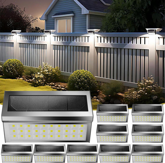 Solar Outdoor Deck Lights: 10Pack 30Led Fence Solar Step Outside Lights Waterproof,Stainless Steel Outdoor Stair Fence Porch Ligh