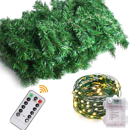9FT Christmas Lighted Garland, Pre-lit Artificial Xmas Garland w/Battery-Operated String Lights with Timer & Remote - Lush Green Xmas Decor Greenery Wreath Garland for Indoor/Outdoor Party Decor