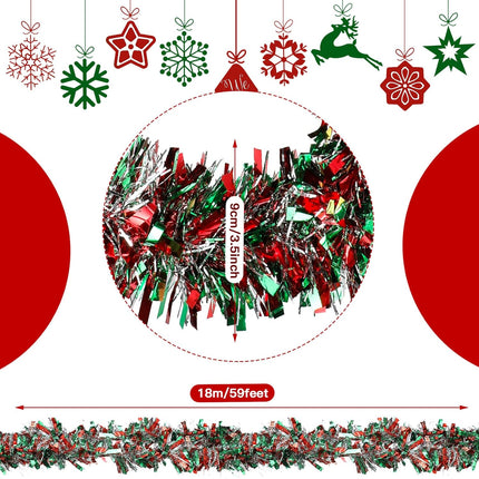59 Feet Christmas Tinsel Garland Metallic Twist Garland Shiny Hanging Garland Ornaments for Christmas Tree Party Supplies Indoor and Outdoor Decoration (Red Green Silver)