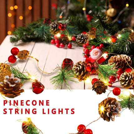 Christmas Pinecone String Lights, Battery Powered LED Wreath String Lights, Indoor Christmas Decorations, Christmas Tree Decorations, Home Fireplace Fireplace Christmas Decorations (Warm red)