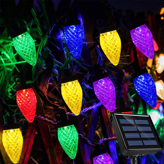 Christmas Decorations Outdoor, 55FT 100 LED C9 Bulbs Solar Christmas Lights Outdoor Waterproof Multicolor Strawberry Christmas Fairy Lights Christmas Tree, House, Window, Door, Holiday, Arbor Decor