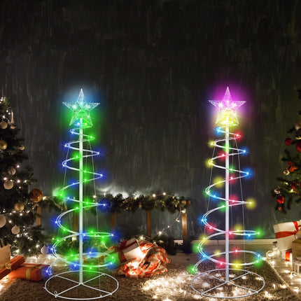 VIHOSE 3 Pcs LED Spiral Christmas Trees Outdoor Light up Xmas Tree Collapsible Multicolor Smart LED Lighted Mode Christmas Tree with Star Topper for Christmas Outside Yard Porch Home (3ft)