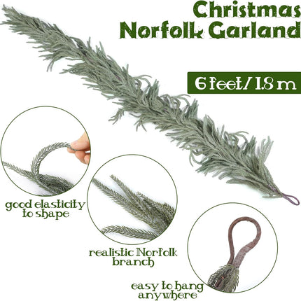 1 Pack Christmas Norfolk Garlands Set 6 Feet Artificial Winter Pine Garland Light String Faux Greenery Garland Green and White Pine Garland for Xmas Holiday Home Indoor Decor