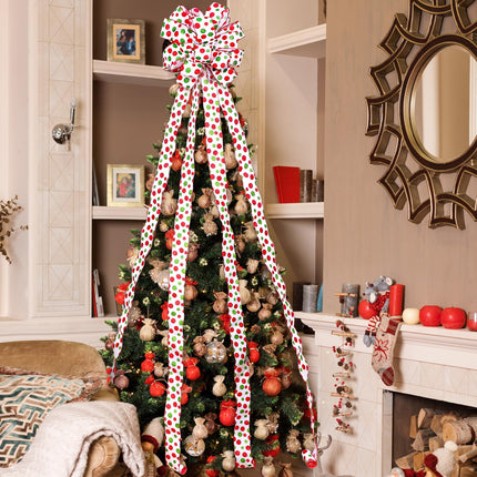 Redbaker 9 ft Length Christmas Elf Bows Lime Green Red White Tree Topper Bows Glitter Christmas Whimsical Tree Ornament for Holiday Family Party Indoor Outdoor Decor(White)