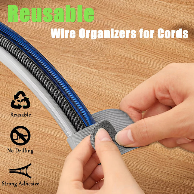 Hook and Loop Cable Management Under Desk, 80PCS Self Adhesive Cable Ties, Reusable Wire Organizers for Cords, Hooks for Outdoor String Lights, Christmas Light Clips (White)