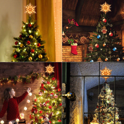 Christmas Snowflake Tree Topper Lights, 9.25in 120V UL Christmas Star Treetop with 20Count Clear Lights, Christmas Lighted Topper for Indoor Xmas Tree Home Party Decor, Warm White