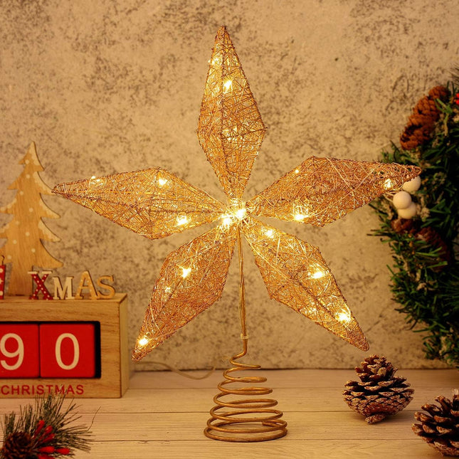 STOBOK Christmas Tree Topper Star,Rose Gold Glitter Iron Lights Xmas Tree-top Lamp Ornament Party Home Shopping Mall Tree Decor,11.6 x 10.2 inch