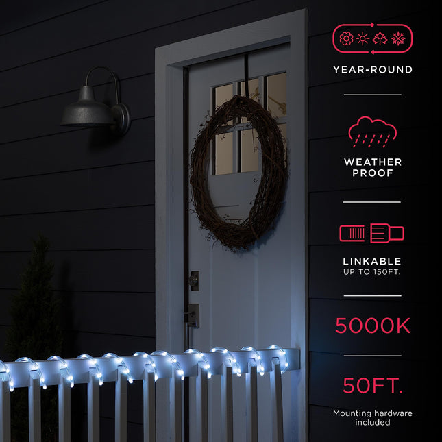 UltraPro LED Rope Lights, 50ft Classic Clear Rope, Cool White Light 5000K, Indoor/Outdoor, Flexible, Linkable, Durable, Rope Lights Outdoor, 54846