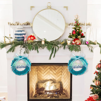 Blue Sea Glass Wreath - Handmade 8 Inch Small Christmas Wreath, Kitchen Cabinet Wreaths Coastal Style Christmas Decor Wreaths for Home, Door, Window, Chair and Wall