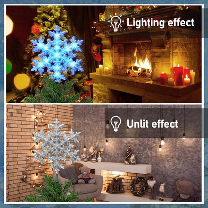 8.25 x 12.75 Inch Silver Snowflake Tree Topper Lighted Christmas Tree Topper with 10 Blue LED Lights 120v Plug in Glitter Christmas Star Tree Topper for Xmas Tree Indoor Home Office Decoration