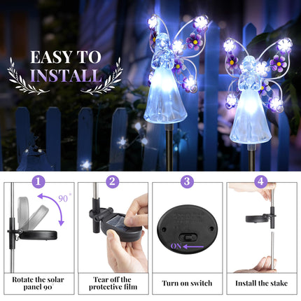 GIGALUMI Solar Angel Garden Stake Lights - 2 Pack Angel Solar Lights Outdoor Garden, Eternal Light Angel with 7 LEDs for Cemetery Grave Decorations, Memorial , Christmas Yard Art, Sympathy s