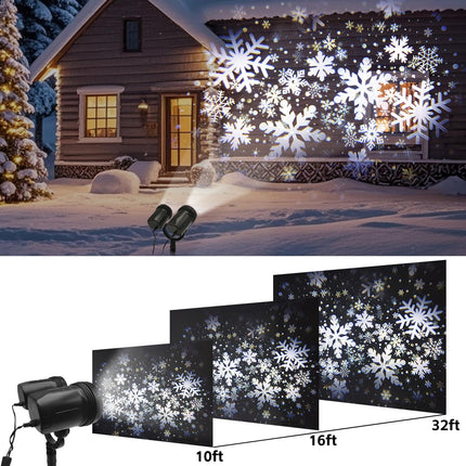 Christmas Snowflake Projector Lights Outdoor, IP65 Waterproof Plug-in LED Projector Light with Moving Snowflake & Dual-Head Design, Outside Bright Xmas Holiday Decorations for House