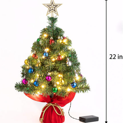 Sunnyglade 22Inch Tabletop Christmas Tree Mini Artificial Christmas Tree with 30 LED Lights & 24 Pcs Christmas Ball for Table Top Desk Classic Series Holiday Decoration (Green)