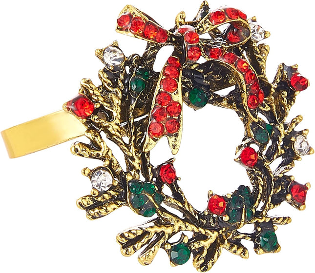 ZeeDix Christmas Wreath Napkin Rings Set of 6, Holiday Napkin Rings Christmas Napkin Ring Holders for Cloth Napkins, Xmas Napkin Rings for Christmas Thanksgiving Holiday Dinner Party Table Setting