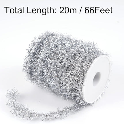 66 Feet Christmas Tinsel Garland Metallic Holiday Tinsel Garland Twist Tinsel Thin Glitter Tinsel Garland Decoration for Christmas Tree,Wedding Birthday Party Decorations Supplies (Silver)