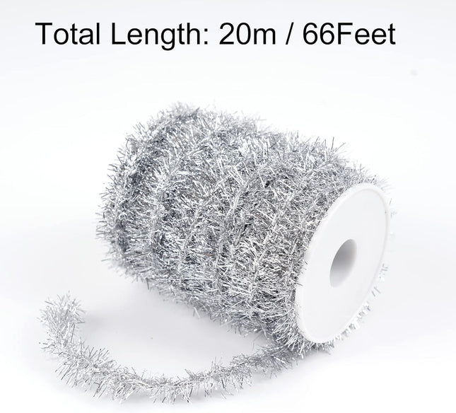 66 Feet Christmas Tinsel Garland Metallic Holiday Tinsel Garland Twist Tinsel Thin Glitter Tinsel Garland Decoration for Christmas Tree,Wedding Birthday Party Decorations Supplies (Silver)