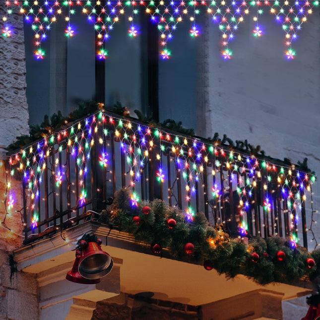Christmas Lights Outdoor Decorations 218 LED 13.8ft Curtain Fairy Lights with 12 Drops, Clear Wire LED String Light Decor with 8 Modes for Wedding Party Holiday Christmas Home Indoor Outdoor Decor