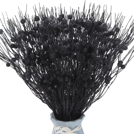 Artificial Berry Picks, 16 Pcs 15.7 Inch Artificial Glitter Berry Stem Ornaments Curly Glittery Twigs Tree Fillers for Xmas Holiday Winter Decor Crafts Wedding Party Supply (Black)