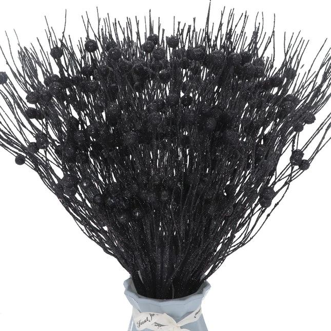 Artificial Berry Picks, 16 Pcs 15.7 Inch Artificial Glitter Berry Stem Ornaments Curly Glittery Twigs Tree Fillers for Xmas Holiday Winter Decor Crafts Wedding Party Supply (Black)