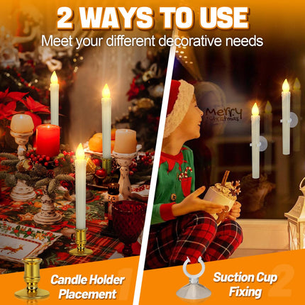 Christmas Window Flameless Candles Lights - 2-in-1 LED Brightness Adjustable Candle with Timer, Removable Candlestick, Suction Cup, Xmas Lamps Decoration 6 Pack