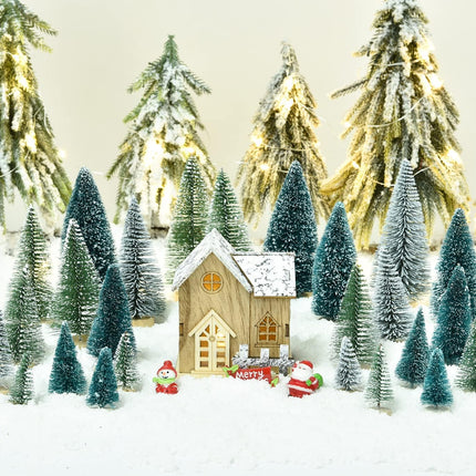 31 PCS Miniature Pine Trees Sisal Trees with Wood Base Christmas Tree Set Tabletop Trees for Miniature Scenes, Christmas Crafts Tabletop Decorecture Trees