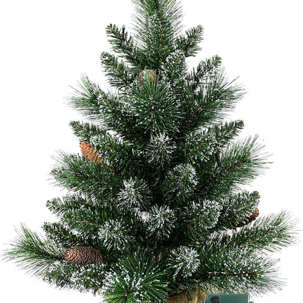 Pre-lit Artificial Mini Christmas Tree, 2ft Snow Tipped Pine Artificial Christmas Tree, Includes 30 Led Warm Lights, Seasonal Indoor Home Decor with Decorative Burlap Base